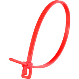 6" Releasable/Reusable Cable Ties, 18 lb. Tensile Strength, Red, 100/Pack