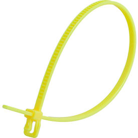 6" Releasable/Reusable Cable Ties, 18 lb. Tensile Strength, Yellow, 100/Pack