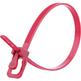 6" Plenum Cranberry Releasable/Reusable Cable Ties, 50 lb. Tensile Strength, Maroon, 100/Pack