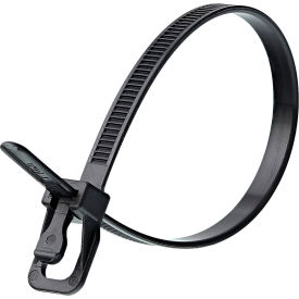 8" Heat Stabilized Releasable/Reusable Cable Ties, 50 lb. Tensile Strength, Black, 100/Pack