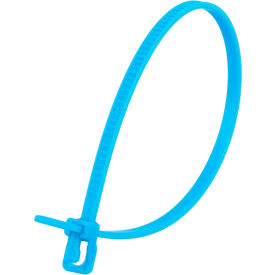 6" Releasable/Reusable Cable Ties, 18 lb. Tensile Strength, Fluorescent Blue, 100/Pack