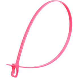 16" Releasable/Reusable Cable Ties, 50 lb. Tensile Strength, Fluorescent Pink, 20/Pack