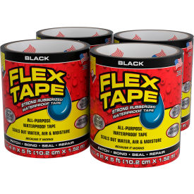 Flex Tape Strong Rubberized Waterproof Tape, 4" x 5', Black, Pack of 4
