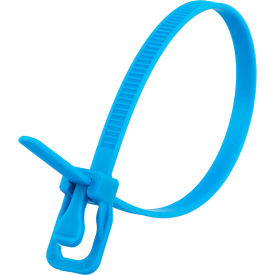 8" Releasable/Reusable Cable Ties, 50 lb. Tensile Strength, Fluorescent Blue, 20/Pack
