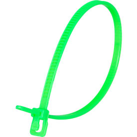 6" Releasable/Reusable Cable Ties, 18 lb. Tensile Strength, Fluorescent Green, 100/Pack