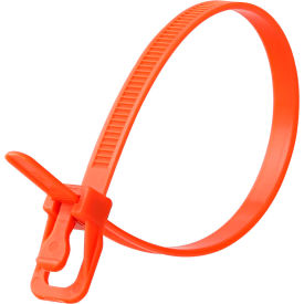 16" Releasable/Reusable Cable Ties, 50 lb. Tensile Strength, Orange, 100/Pack