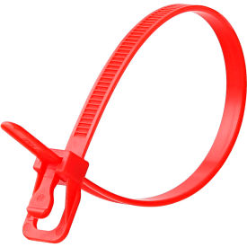 16" Releasable/Reusable Cable Ties, 50 lb. Tensile Strength, Red, 100/Pack