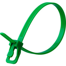 8" Releasable/Reusable Cable Ties, 50 lb. Tensile Strength, Green, 100/Pack