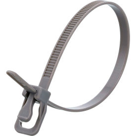 8" Releasable/Reusable Cable Ties, 50 lb. Tensile Strength, Gray, 20/Pack