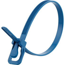 8" Metal Detectable Releasable/Reusable Cable Ties, 50 lb. Tensile Strength, Blue, 100/Pack