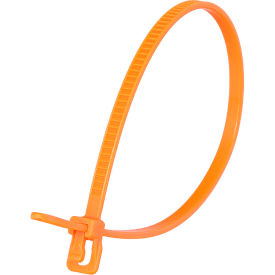 6" Releasable/Reusable Cable Ties, 18 lb. Tensile Strength, Fluorescent Orange, 100/Pack