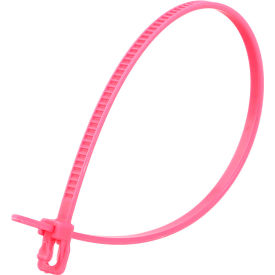 6" Releasable/Reusable Cable Ties, 18 lb. Tensile Strength, Fluorescent Pink, 100/Pack