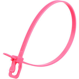10" Releasable/Reusable Cable Ties, 50 lb. Tensile Strength, Fluorescent Pink, 100/Pack