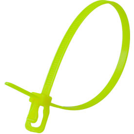 10" Releasable/Reusable Cable Ties, 50 lb. Tensile Strength, Fluorescent Yellow, 20/Pack