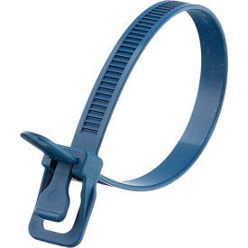 8" Metal Detectable Releasable/Reusable Cable Ties, 120 lb. Tensile Strength, Blue, 20/Pack