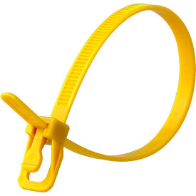 10" Releasable/Reusable Cable Ties, 50 lb. Tensile Strength, Yellow, 20/Pack