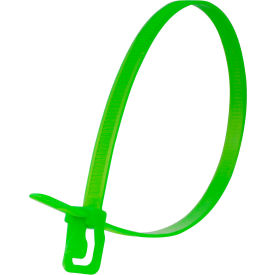32" Releasable/Reusable Cable Ties, 175 lb. Tensile Strength, Fluorescent Green, 10/Pack