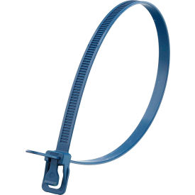 14" Metal Detectable Releasable/Reusable Cable Ties, 120 lb. Tensile Strength, Blue, 100/Pack