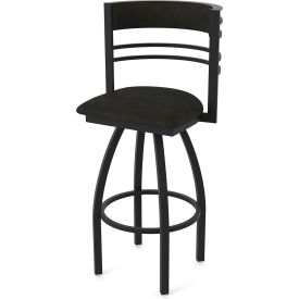 30" Swivel Bar Stool, Canter Espresso Seat, Black Wrinkle Finish