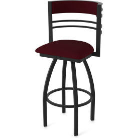 30" Swivel Bar Stool, Canter Bordeaux Seat, Black Wrinkle Finish