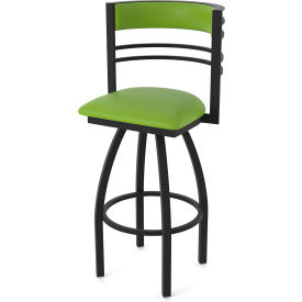 30" Swivel Bar Stool, Canter Kiwi Green Seat, Black Wrinkle Finish