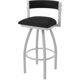 30" Swivel Bar Stool, Black Vinyl Seat, Anodized Nickel Finish
