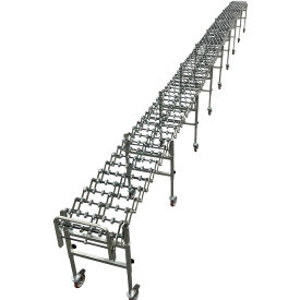 18"W FlexExtend Skate Wheel Conveyor, 3'2" to 12'9"L, Galvanized Steel Casters