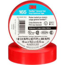 Temflex 165 Vinyl Electrical Tape, 3/4"W x 60'L, Red, Pack of 100