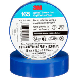 Temflex 165 Vinyl Electrical Tape, 3/4"W x 60'L, Blue, Pack of 100