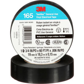Temflex 165 Vinyl Electrical Tape, 3/4"W x 60'L, Black, Pack of 100