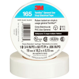 Temflex 165 Vinyl Electrical Tape, 3/4"W x 60'L, White, Pack of 100