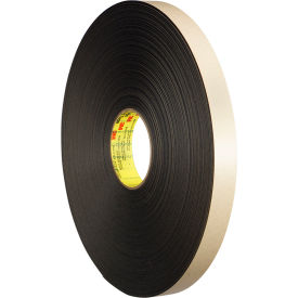 Double Coated Polyethylene Foam Tape, 1/2" x 72 Yds. 31 Mil, Black, 18 Rolls/Case