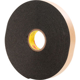 Double Coated Polyethylene Foam Tape, 1/4" x 36 Yds, 62 Mil, Black, 36 Rolls/Case