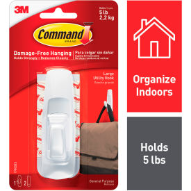 Command 17003ES Large Utility Hook, White, 5 Lbs Capacity, 1 Hook w/2 Strips