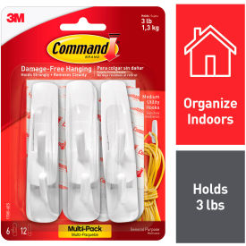 Command Utility Hook, Medium, White, 6 Hooks w/12 Strips