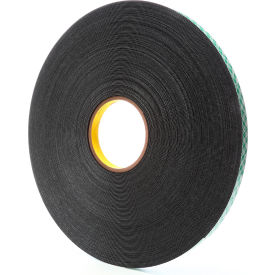 Double Coated Urethane Foam Tape, 1/2" x 72 Yds, 31 Mil, Black, 18 Rolls/Case