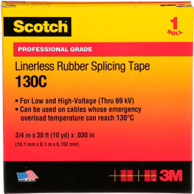 Scotch 130C Linerless Rubber Splicing Tape, 3/4"W x 30'L, Black, Pack of 24