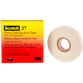 27 Glass Cloth Electrical Tape, 1/2" x 66 ft, 7 mil, White, 50 Rolls/Case