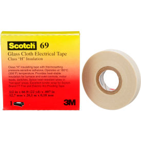 Glass Cloth Electrical Tape, 1/2" x 66 ft, 7 mil, White, 50 Rolls/Case