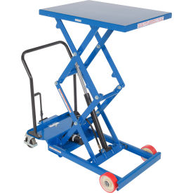 Steel Low Profile Scissor Lift Cart, 33" x 23-1/4" Platform, 600 lb. Capacity, Blue