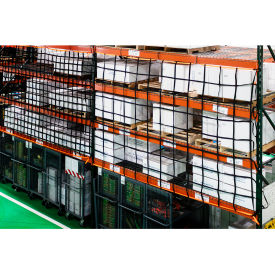 Webbing Pallet Rack Netting, 11" Mesh, 50'L x 4'W, Black/Orange