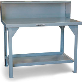 Extreme Duty Shop Table with Steel Top, Riser Shelf, 48"W x 30"D, Dark Gray