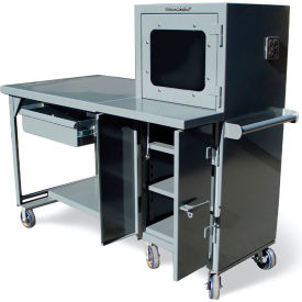 Mobile Industrial Shop Table w/ Computer Cabinet, 68"W x 36"D x 69"H, Dark Gray
