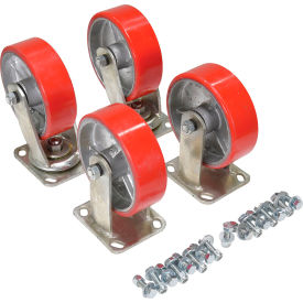 6" x 2" Poly On Steel Caster Kit, 4800 lb Capacity, Red