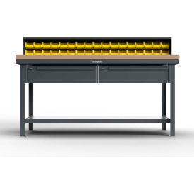 Shop Table w/ 2 Drawers, Maple Top, Shelf 72"W x 36"D x 48"H, Dark Gray