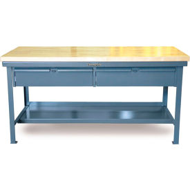Shop Table w/ 2 Drawers, Maple Top, Shelf 84"W x 36"D x 34"H, Dark Gray