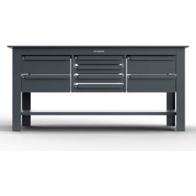 Shop Table w/ 8 Drawers, Steel Top, Shelf 72"W x 36"D x 34"H, Dark Gray