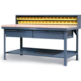 Extreme Duty Shop Table w/ 2 Drawers, Maple Top, 60"W x 36"D x 48"H, Dark Gray