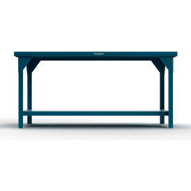 Extreme Duty Shop Table with 1 Shelf, Steel Square Edge, 30"W x 24"D x 34"H, Blue