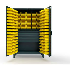 Extreme Duty Bin Cabinet, 164 Bins, 4 Drawer, 1 Shelf, 48"W x 24"D x 78"H, Blue